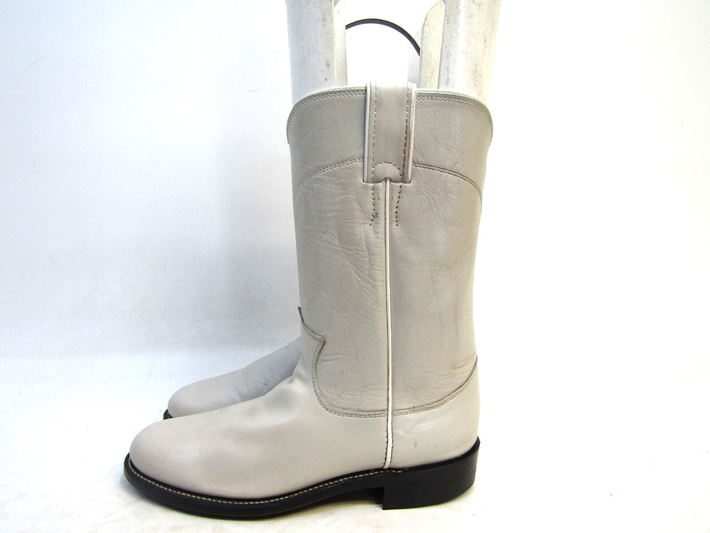 Justin Womens Size 5.5 B White Leather Roper Cowboy Western Boots